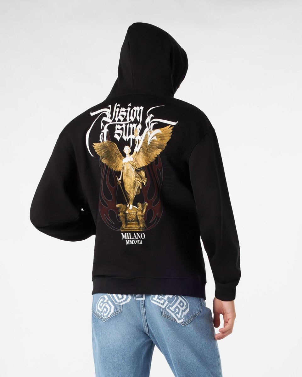 BLACK HOODIE WITH ANGEL STATUE GRAPHICS – Vision of Super