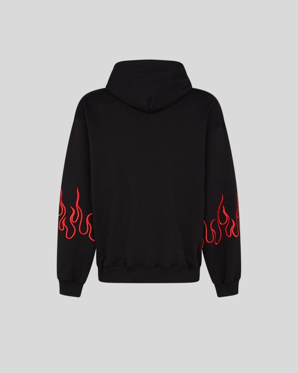 BLACK HOODIE WITH RED EMBROIDERED FLAMES - Vision of Super