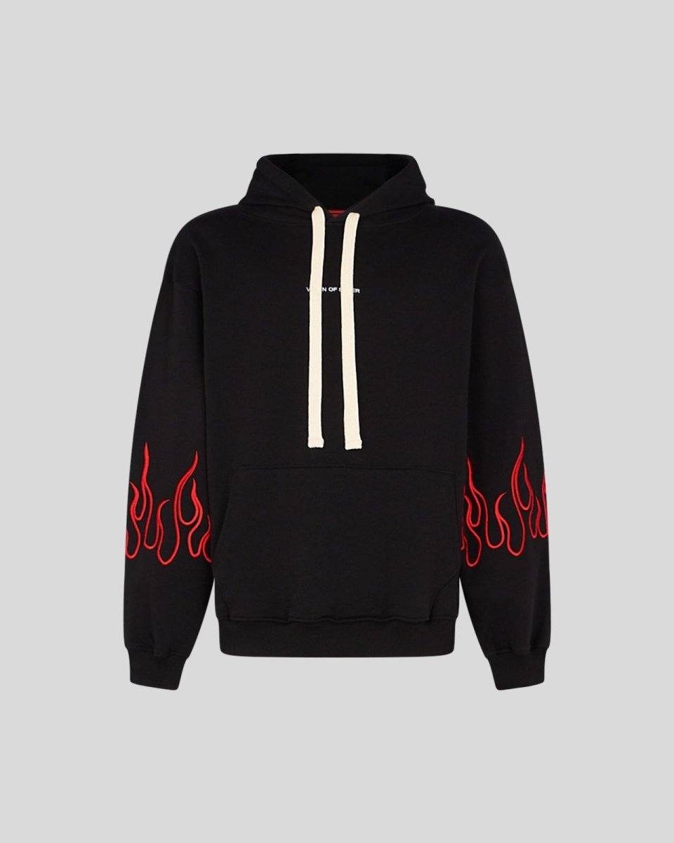 BLACK HOODIE WITH RED EMBROIDERED FLAMES - Vision of Super