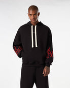 BLACK HOODIE WITH RED EMBROIDERED FLAMES - Vision of Super