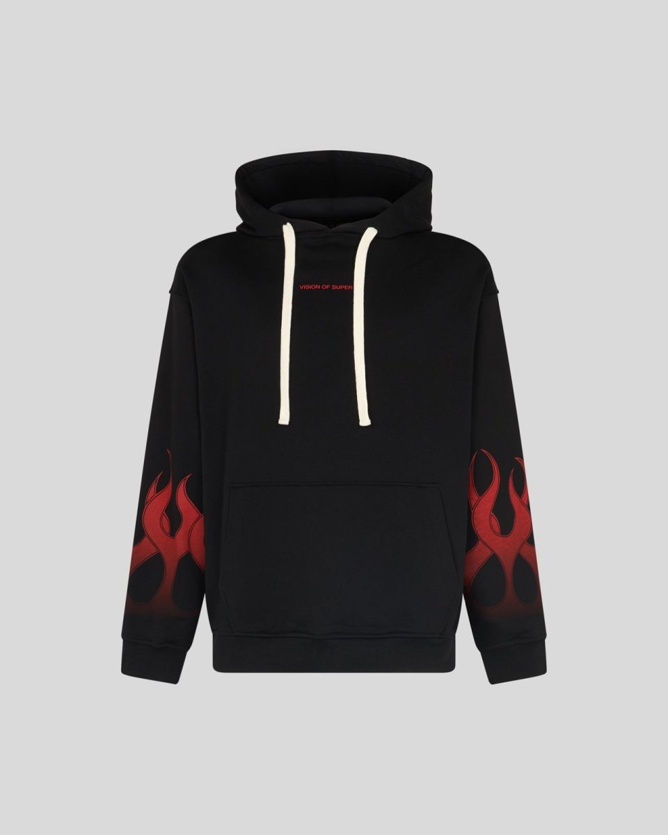 BLACK HOODIE WITH RED GRADIENT FLAMES - Vision of Super