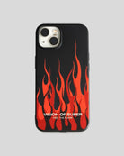 BLACK iPHONE 14 PRO COVER WITH RED FLAMES AND WHITE LOGO - Vision of Super