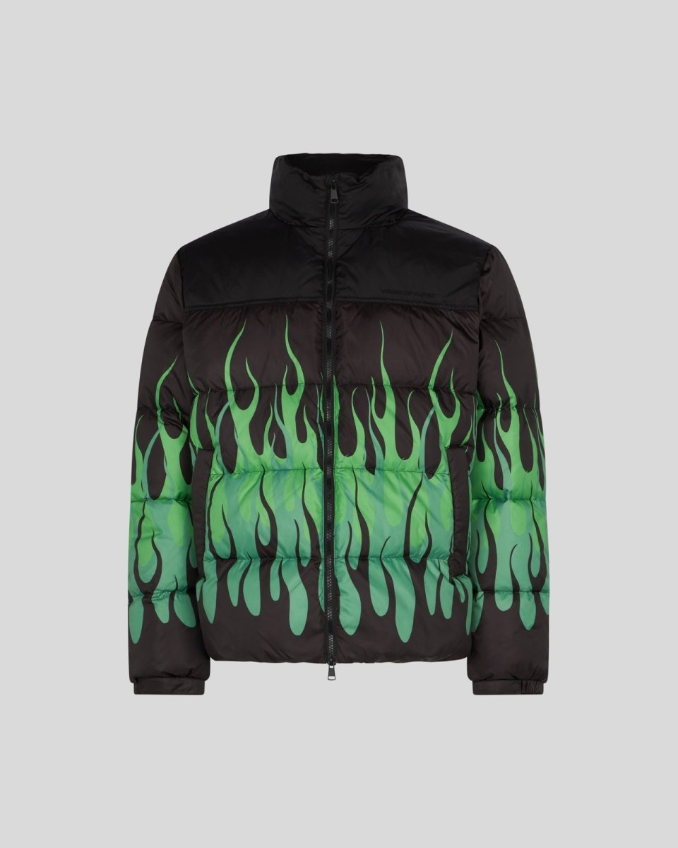 BLACK JACKET WITH GREEN TRIPLE FLAMES - Vision of Super