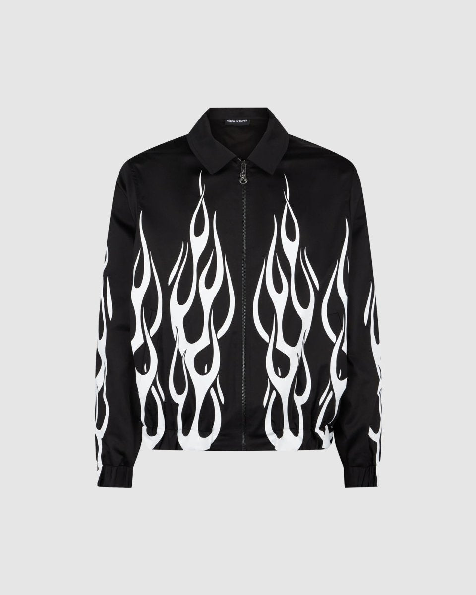 Black Jacket with White Flames
