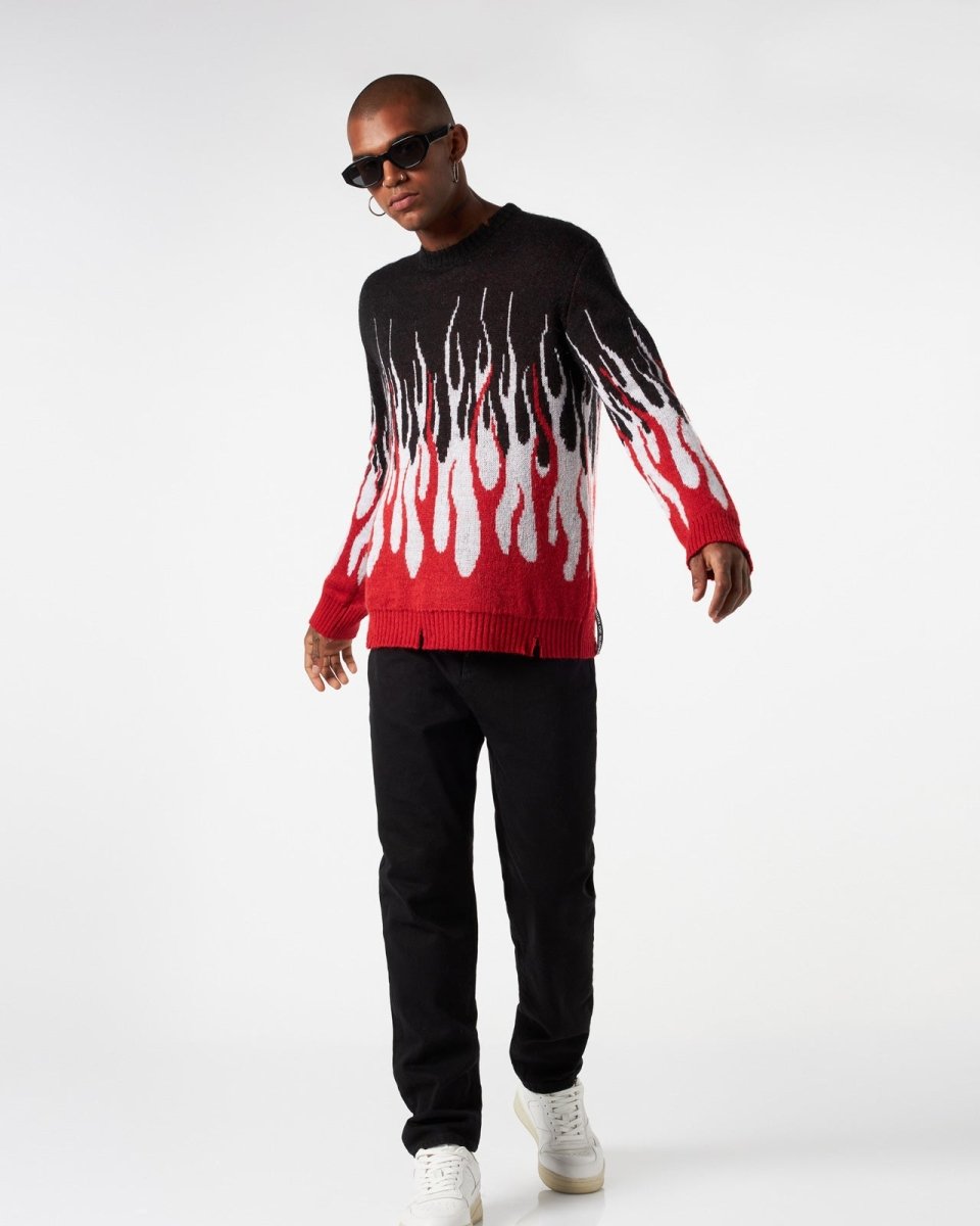 BLACK JUMPER WITH RED AND WHITE TRIPLE FLAMES - Vision of Super