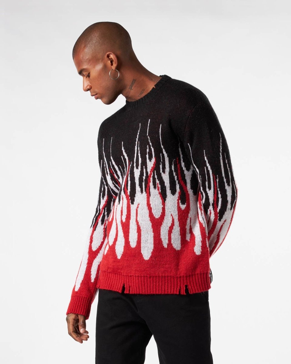BLACK JUMPER WITH RED AND WHITE TRIPLE FLAMES - Vision of Super