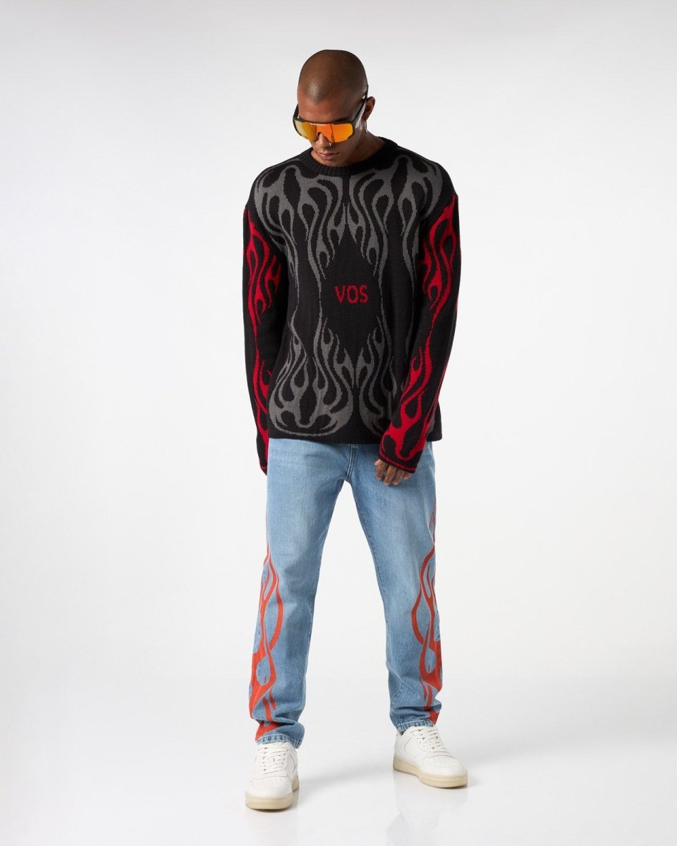BLACK JUMPER WITH TRIBAL FLAMES - Vision of Super