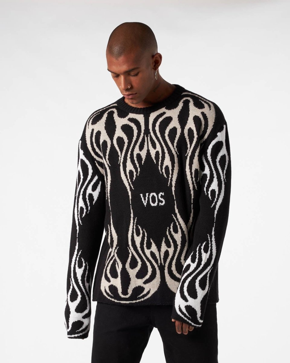 BLACK JUMPER WITH TRIBAL FLAMES