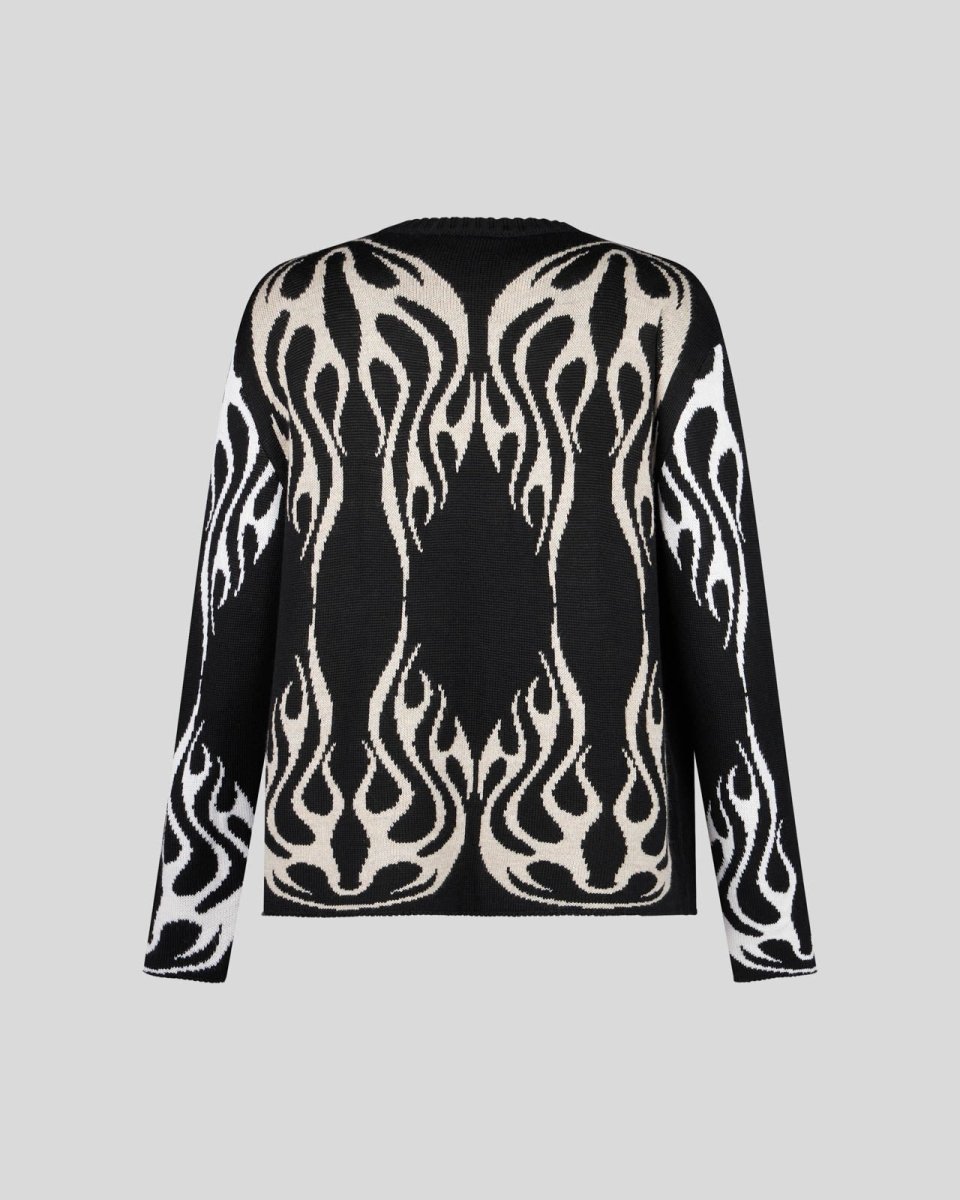 BLACK JUMPER WITH TRIBAL FLAMES