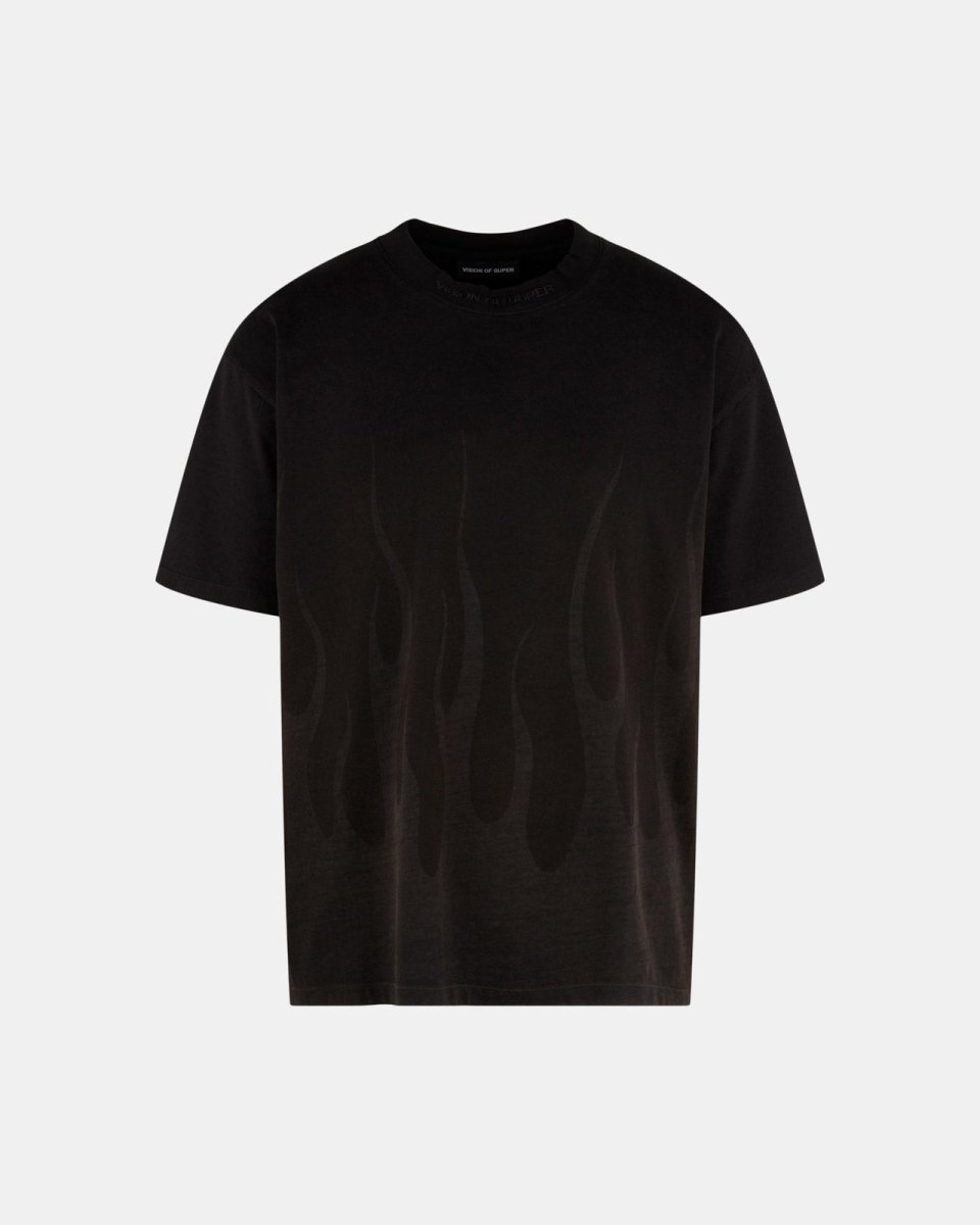 Black Lasered Flames Black T-shirt - Vision of Super