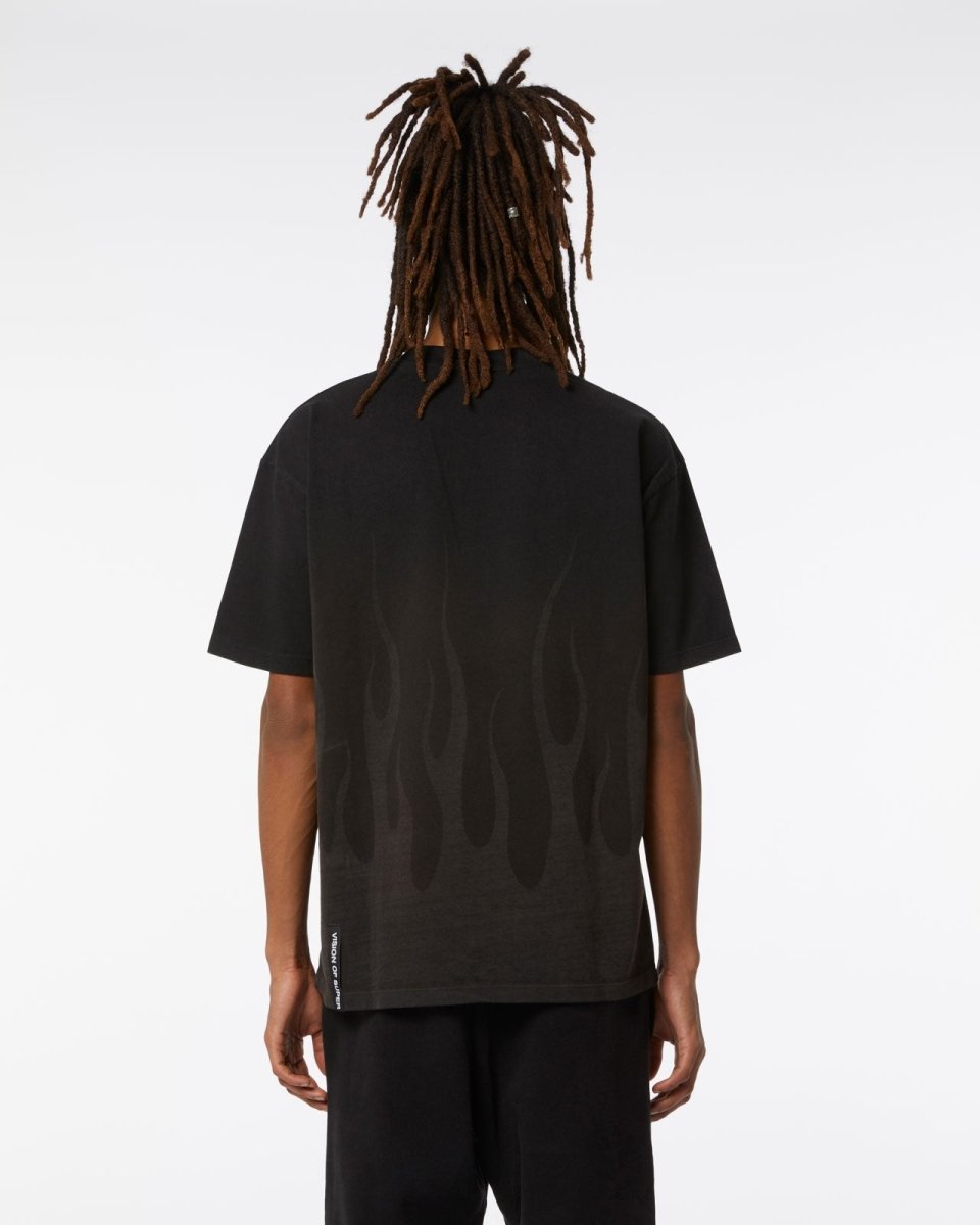Black Lasered Flames Black T-shirt - Vision of Super
