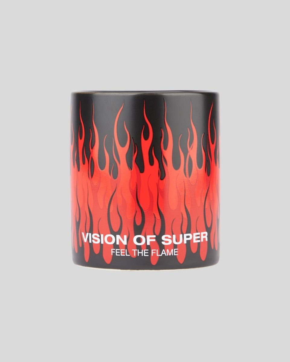 BLACK MUG WITH TRIPLE FLAMES AND LOGO PRINT - Vision of Super