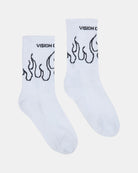 Black Outline Flames White Socks - Vision of Super