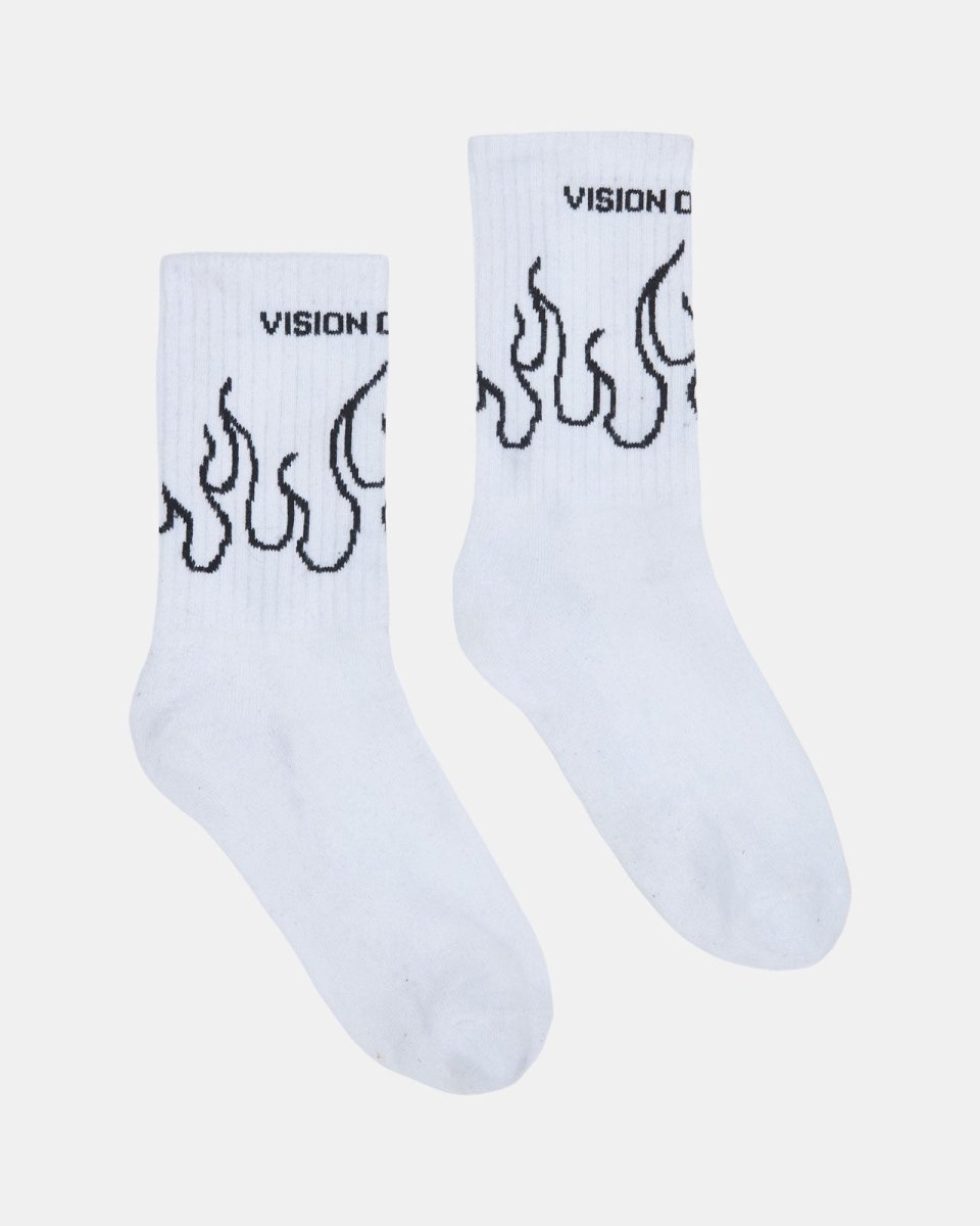 Black Outline Flames White Socks - Vision of Super