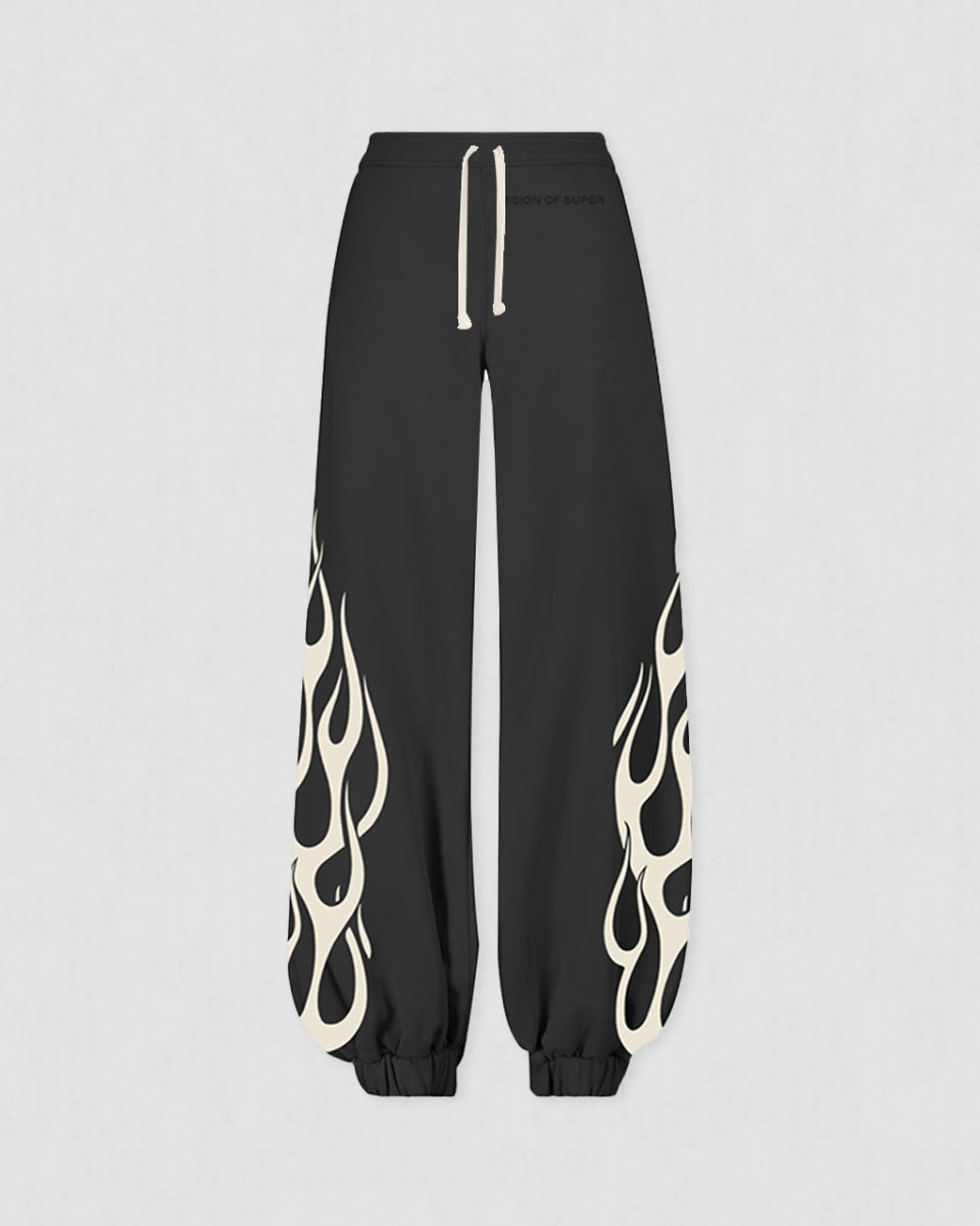 BLACK PANTS WITH OFF WHITE FLAMES