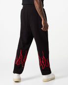 BLACK PANTS WITH RED EMBROIDERED FLAMES - Vision of Super