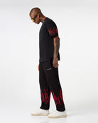 BLACK PANTS WITH RED EMBROIDERED FLAMES - Vision of Super