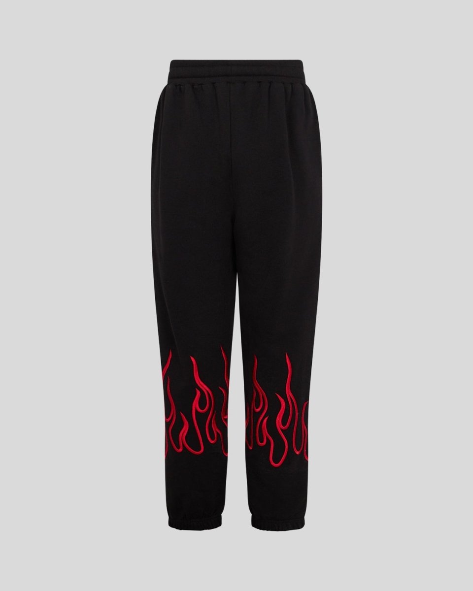 BLACK PANTS WITH RED EMBROIDERED FLAMES - Vision of Super