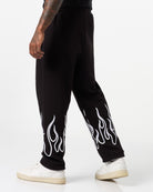 BLACK PANTS WITH WHITE EMBROIDERED FLAMES - Vision of Super