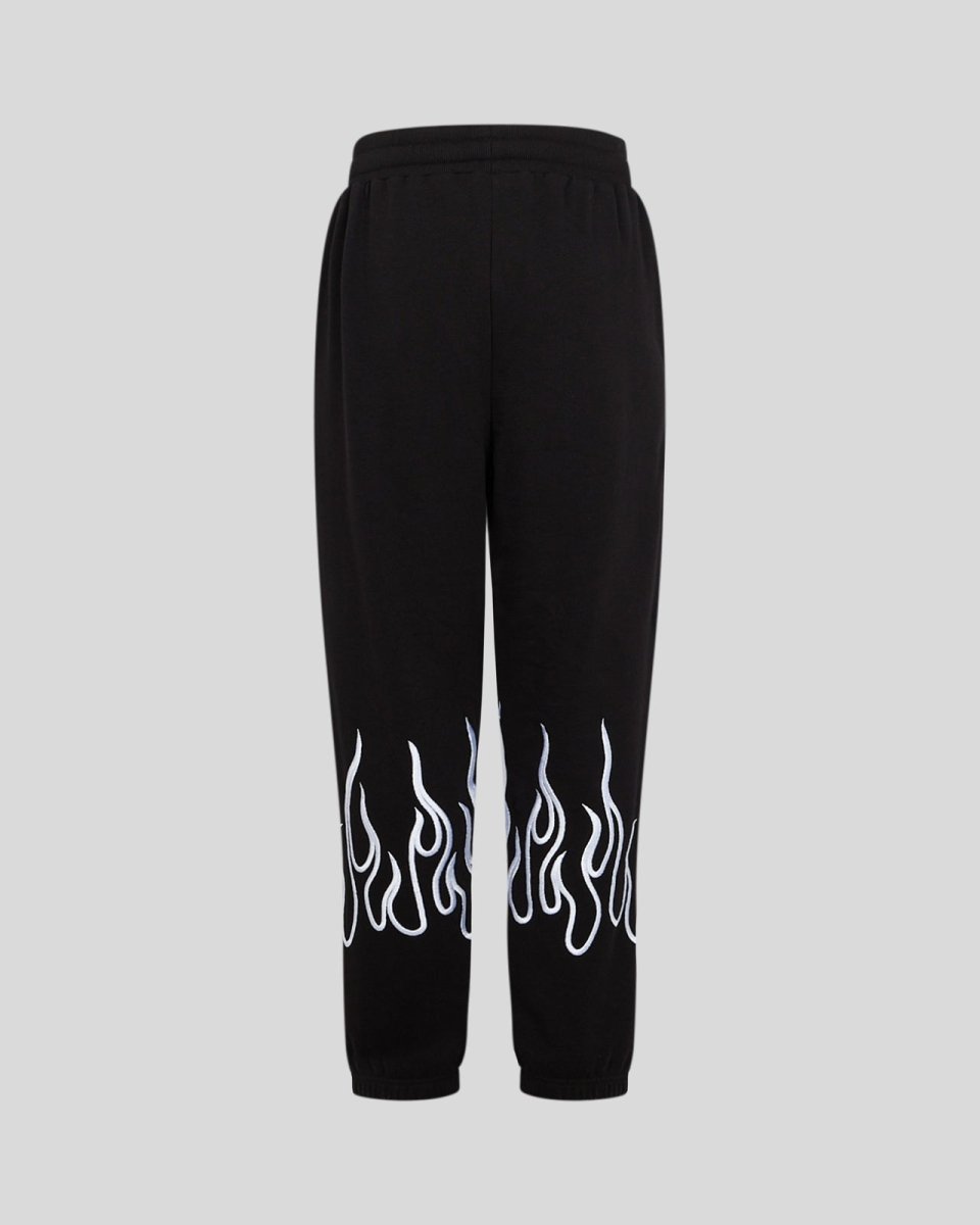 BLACK PANTS WITH WHITE EMBROIDERED FLAMES - Vision of Super