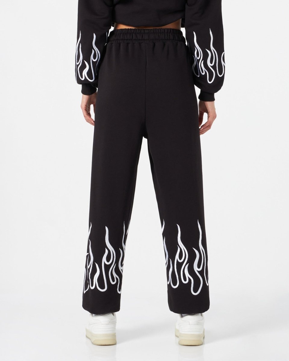 BLACK PANTS WITH WHITE EMBROIDERED FLAMES - Vision of Super