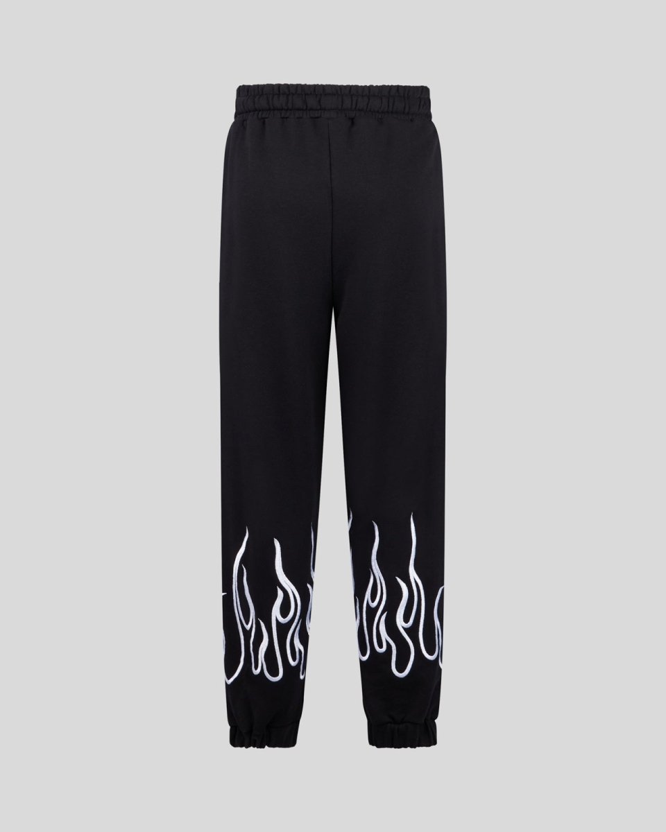 BLACK PANTS WITH WHITE EMBROIDERED FLAMES - Vision of Super