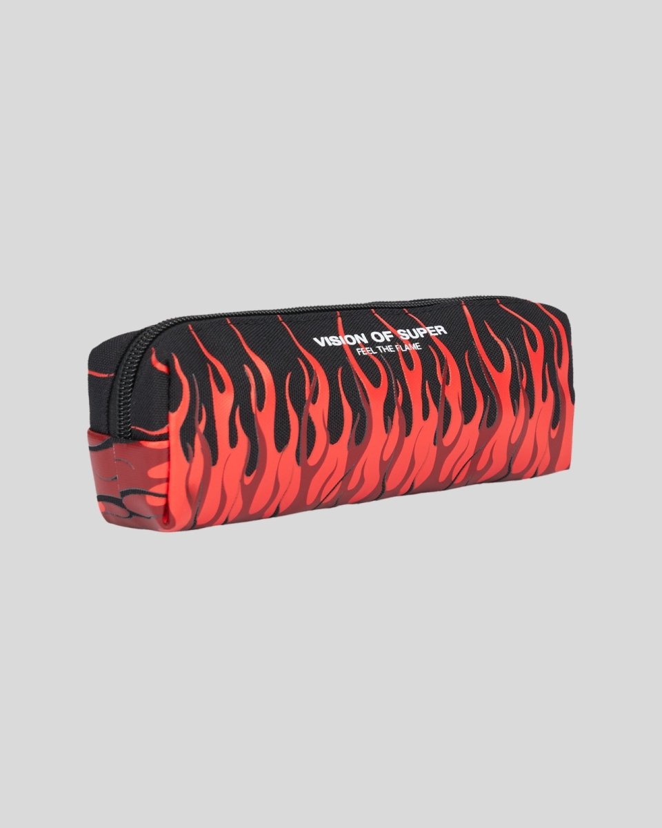 BLACK PENCIL CASE WITH TRIPLE FLAMES AND LOGO