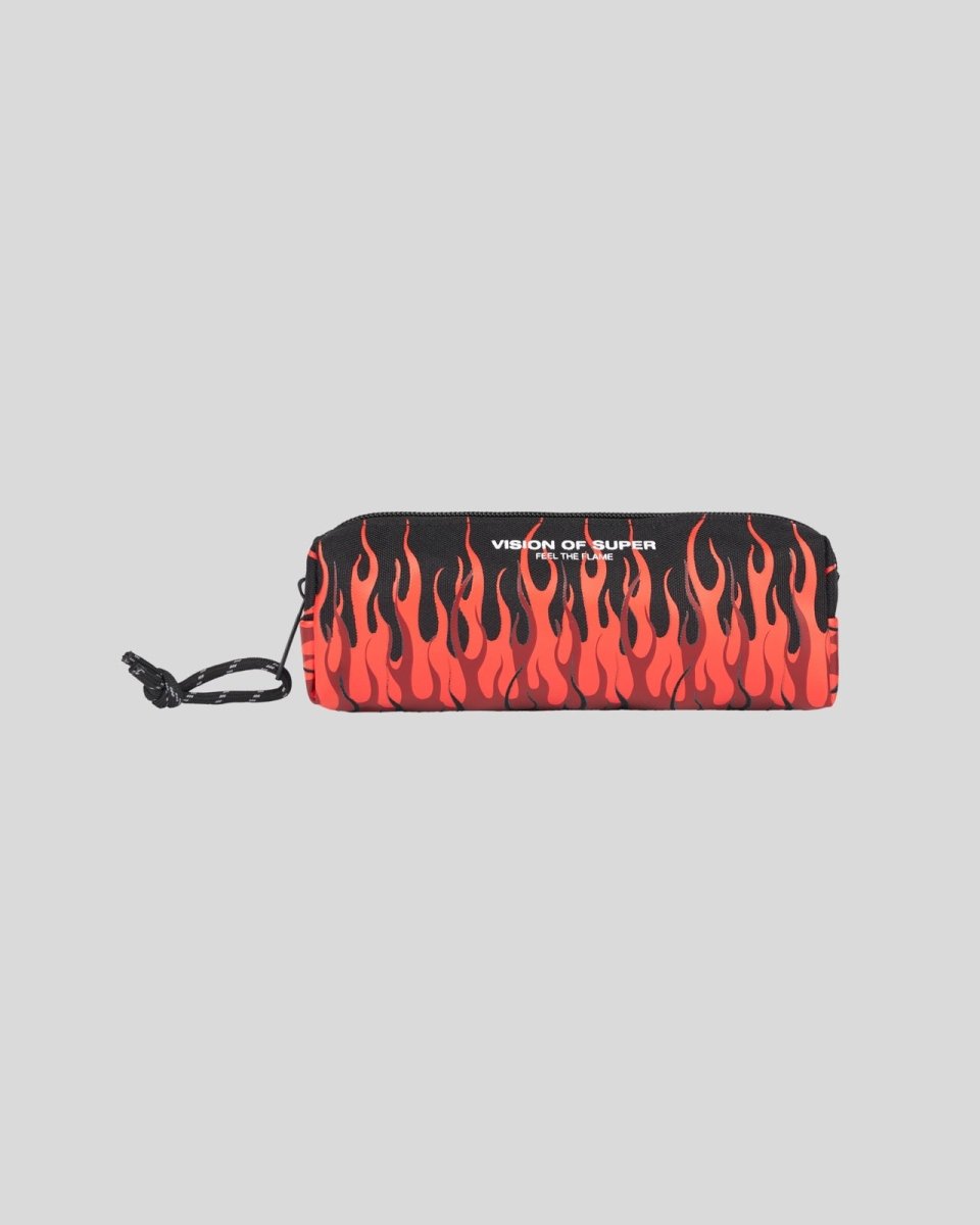 BLACK PENCIL CASE WITH TRIPLE FLAMES AND LOGO