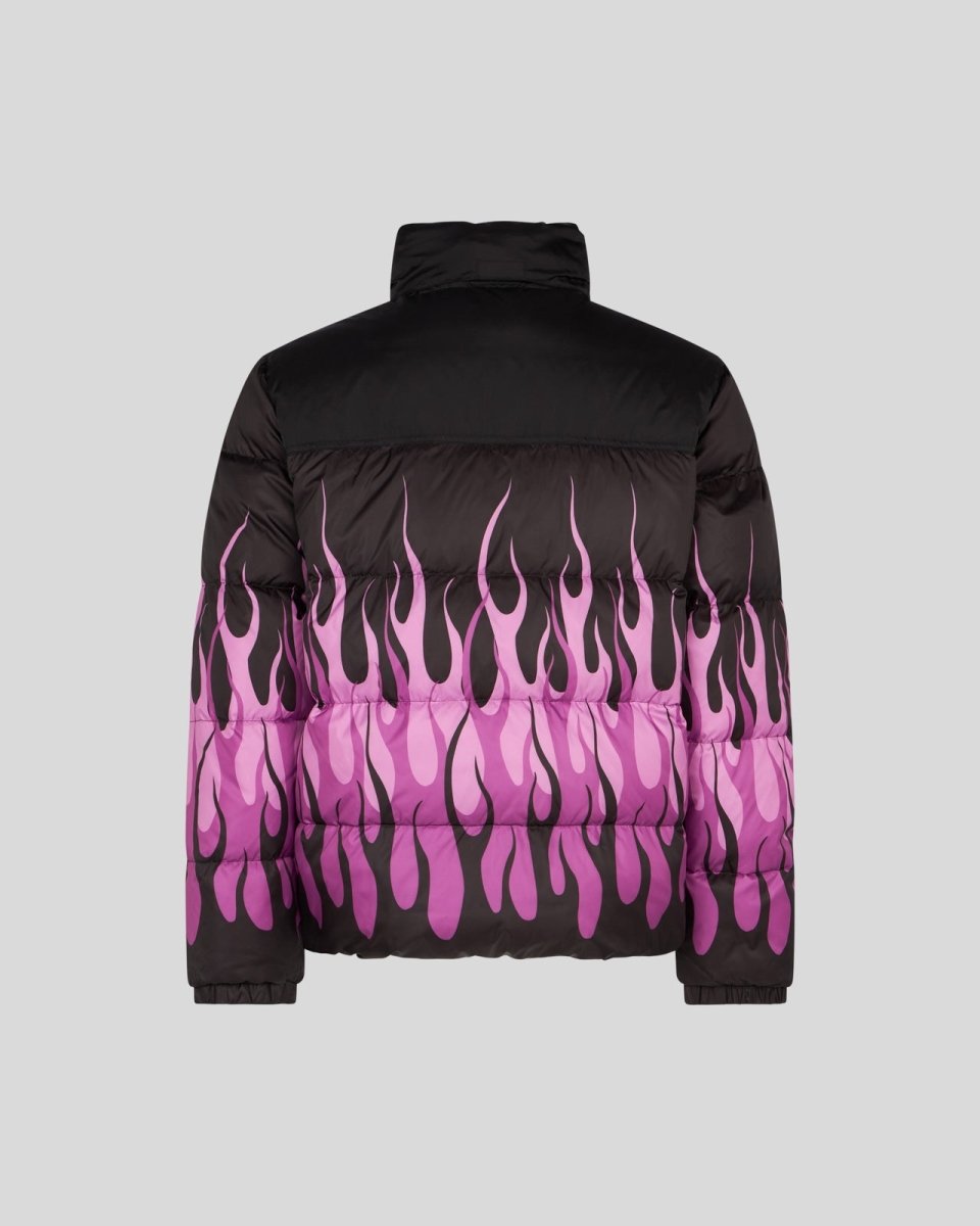 BLACK DOUBLE FACE PUFFER JACKET WITH PURPLE TRIPLE FLAMES