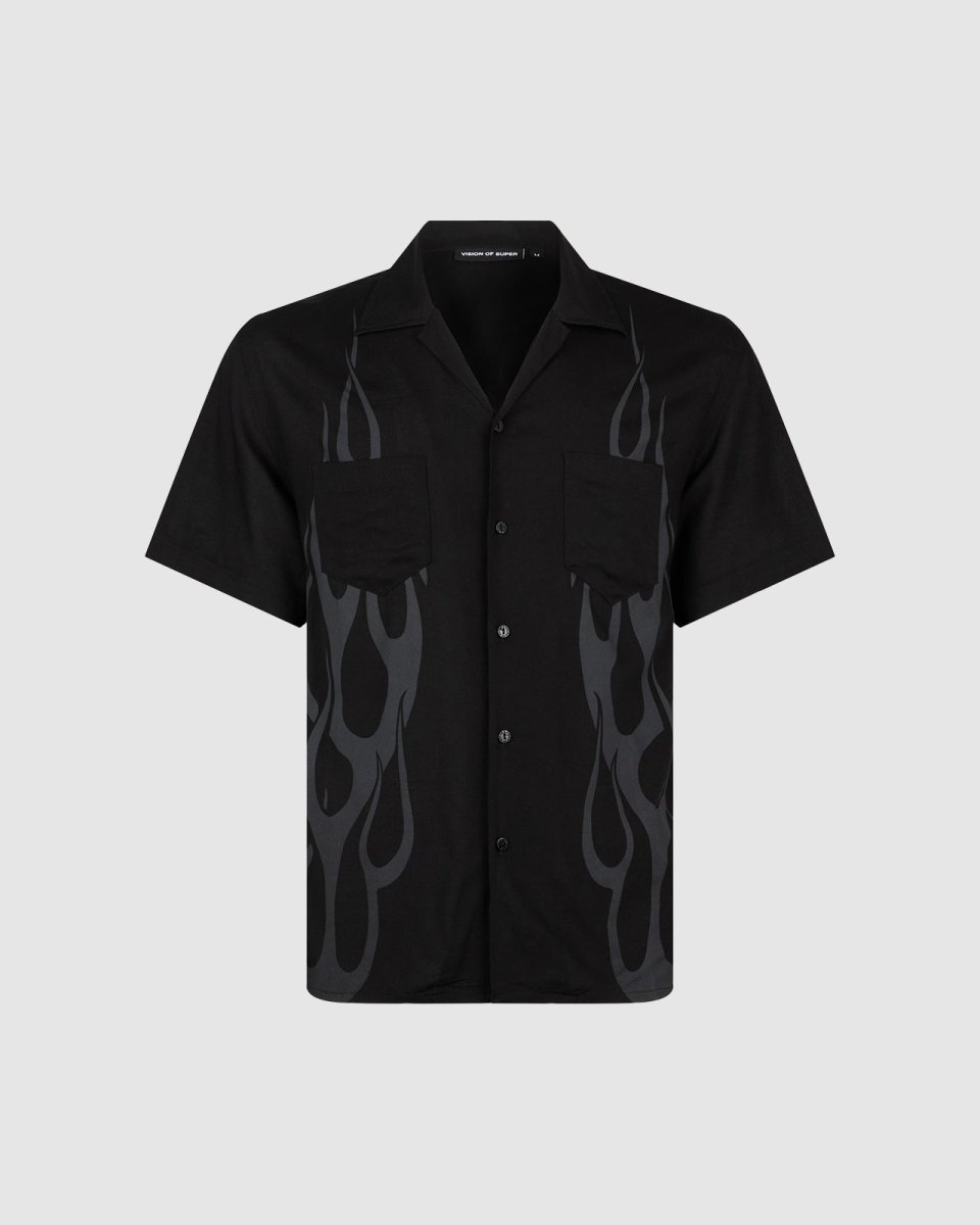 Black Shirt with Grey Tribal Flames