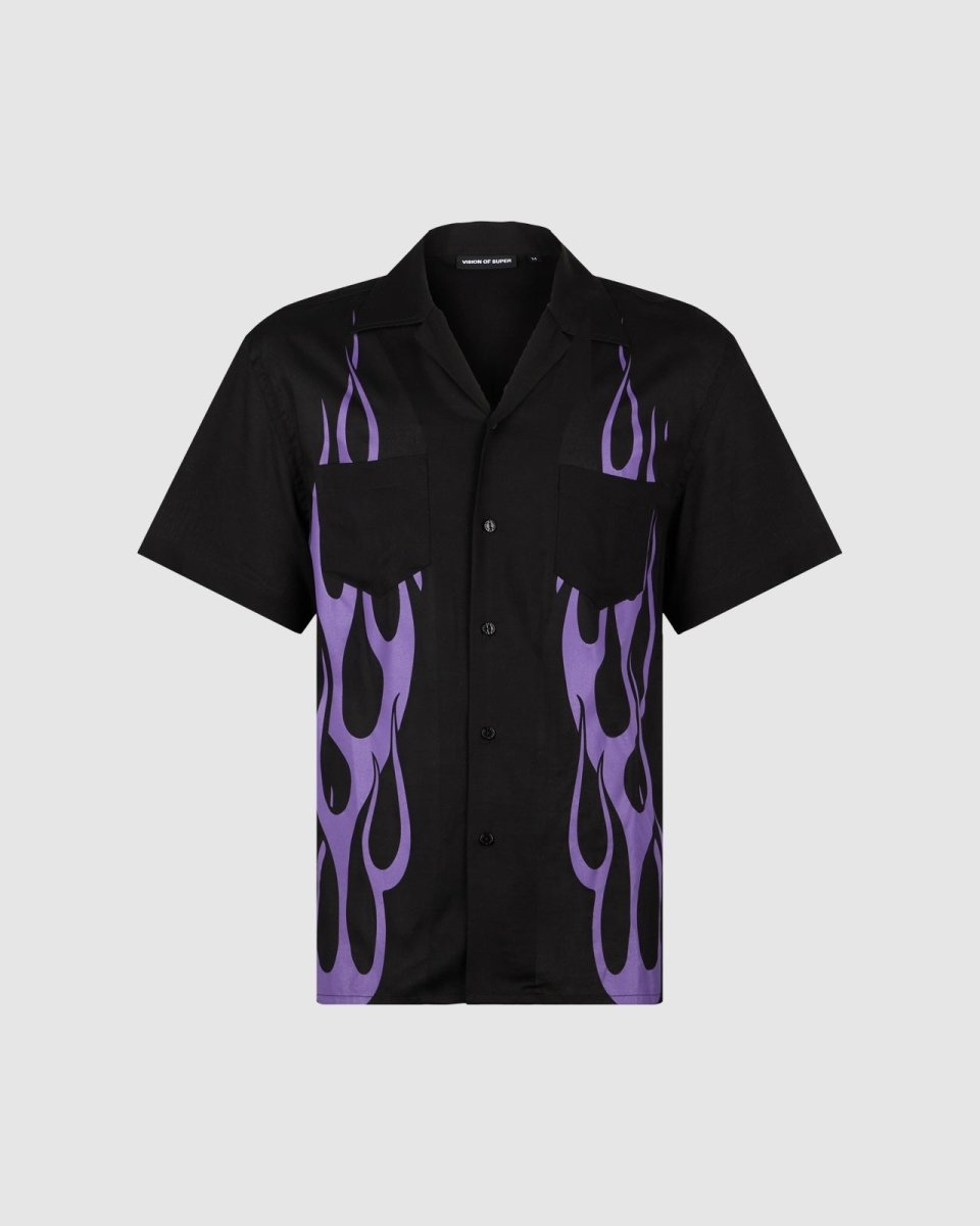 Black Shirt with Purple Tribal Flames