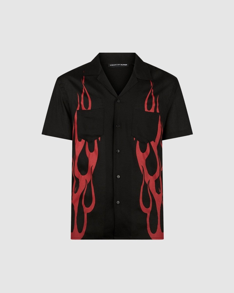 Black Shirt with Red Tribal Flames - Vision of Super