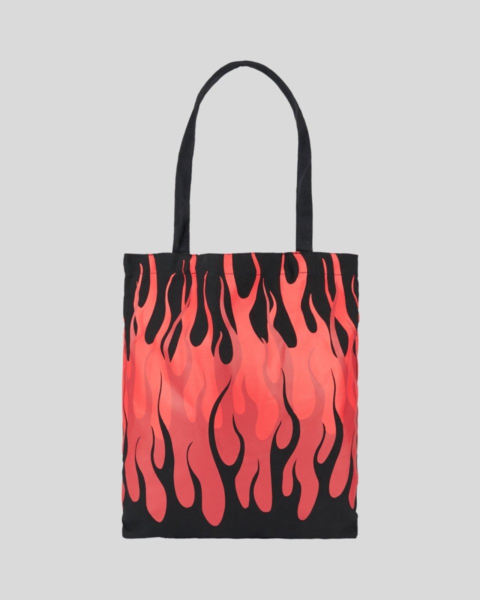 BLACK SHOPPER BAG WITH TRIPLE FLAMES AND LOGO PRINT - Vision of Super