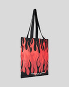 BLACK SHOPPER BAG WITH TRIPLE FLAMES AND LOGO PRINT - Vision of Super