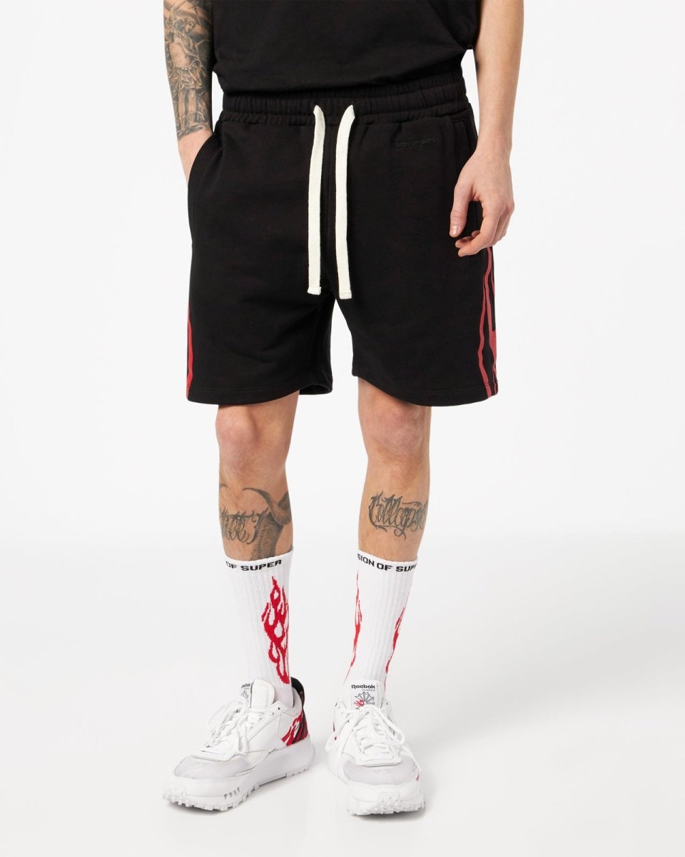 BLACK SHORTS WITH RED TRIBAL FLAMES