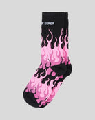 BLACK SOCKS WITH FUCHSIA TRIPLE FLAMES - Vision of Super