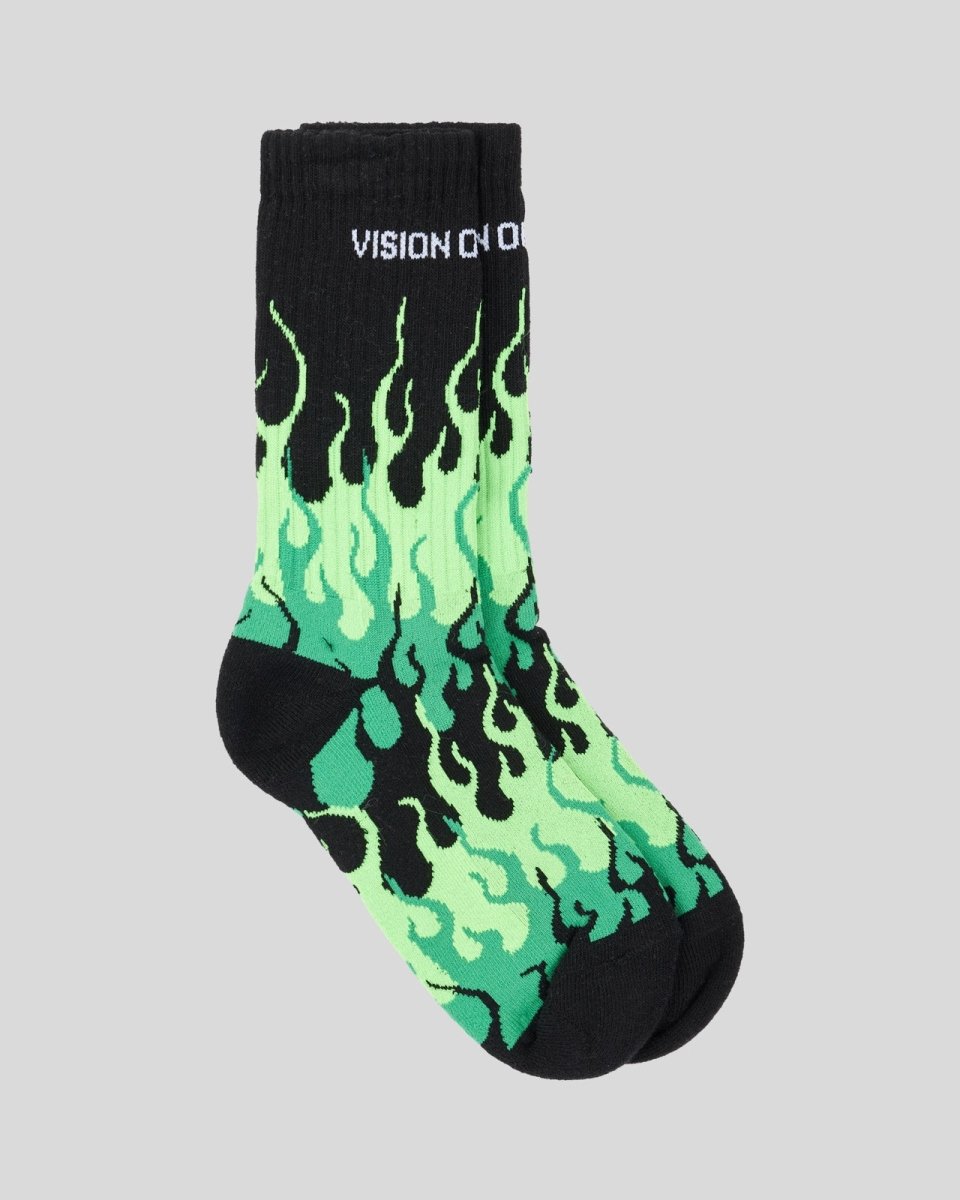 BLACK SOCKS WITH GREEN TRIPLE FLAMES - Vision of Super