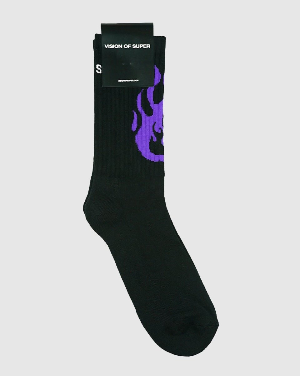 BLACK SOCKS WITH PURPLE FIRE LOGO - Vision of Super