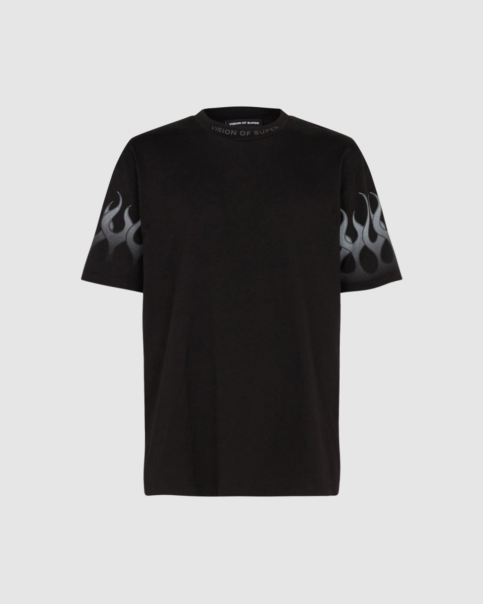BLACK T-SHIRT WITH GREY FLAMES