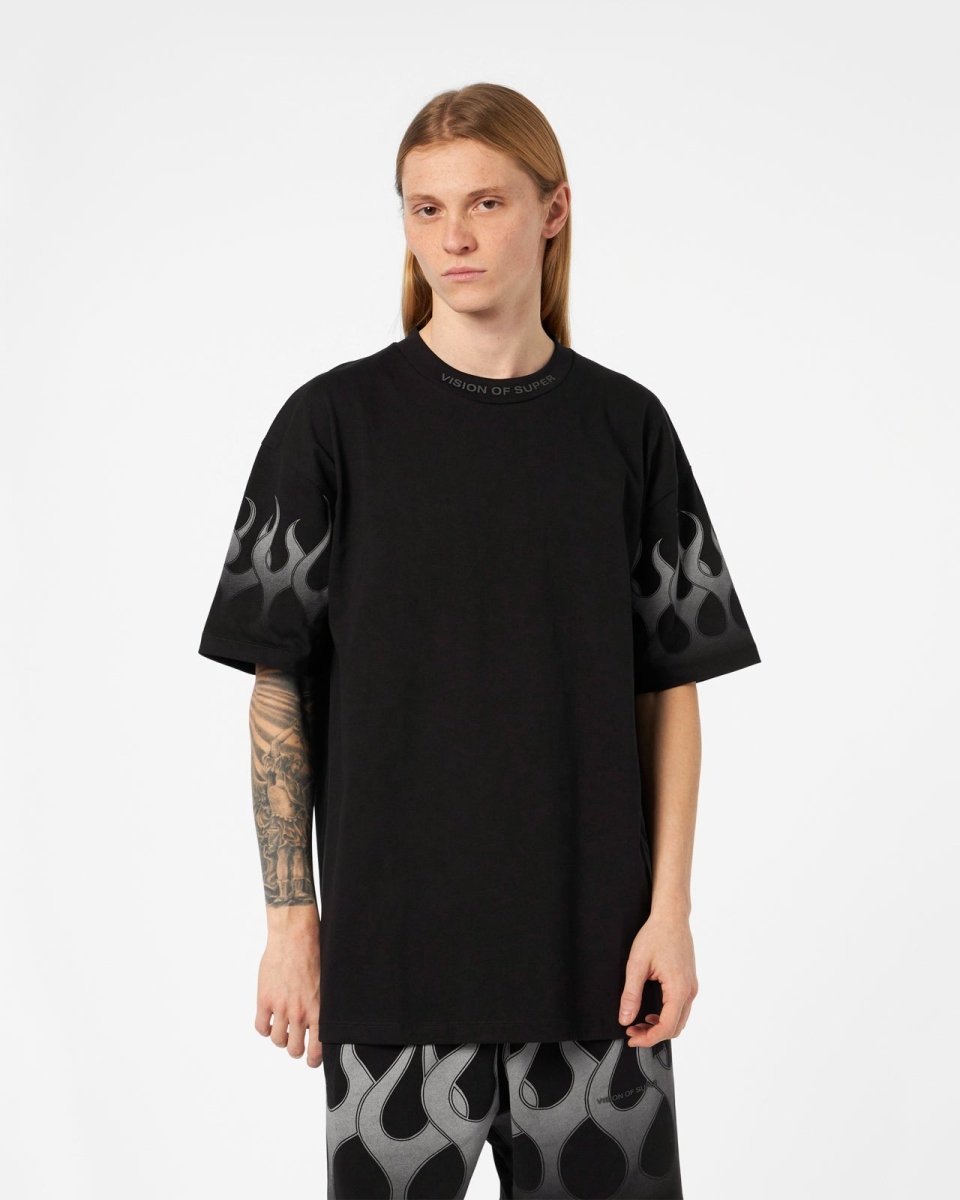 Black T-shirt with Grey Flames