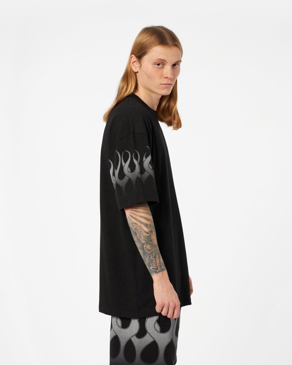 BLACK T-SHIRT WITH GREY FLAMES