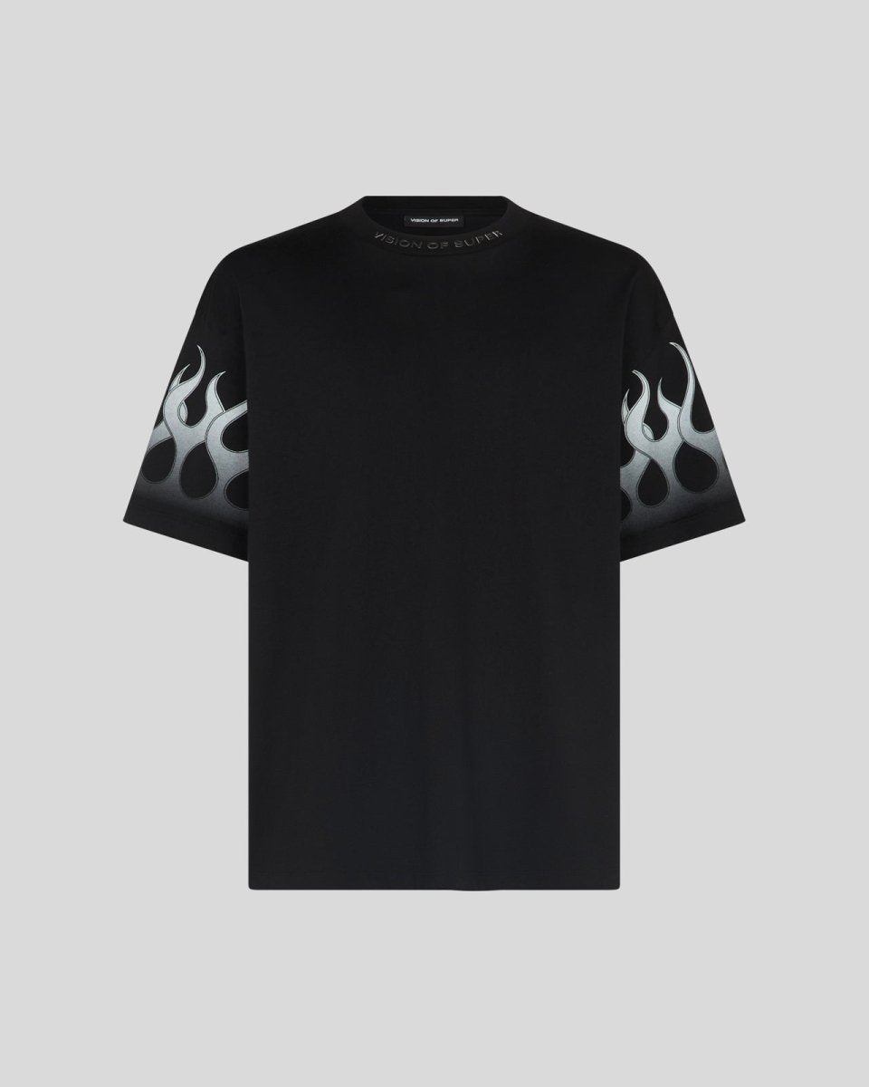 BLACK T-SHIRT WITH GREY GRADIENT FLAMES - Vision of Super