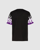 BLACK T-SHIRT WITH PRINTED PURPLE AND WHITE FLAMES - Vision of Super