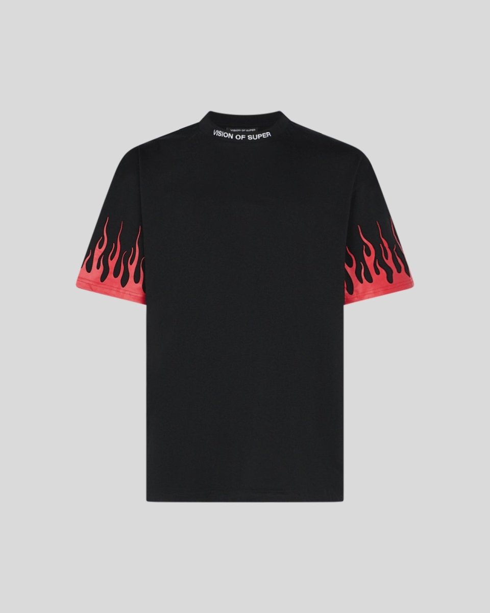 BLACK T-SHIRT WITH PRINTED RED FLAMES - Vision of Super