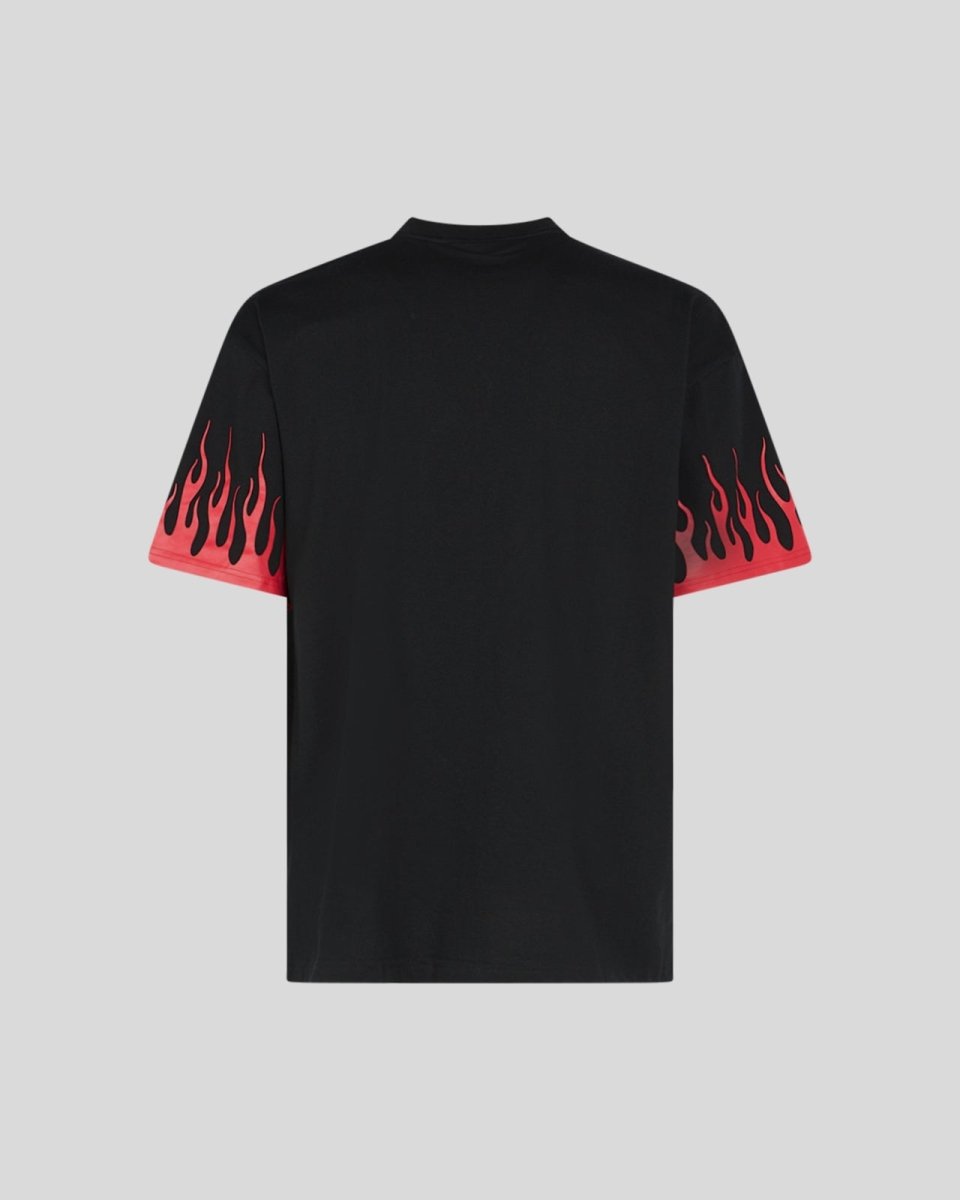 BLACK T-SHIRT WITH PRINTED RED FLAMES