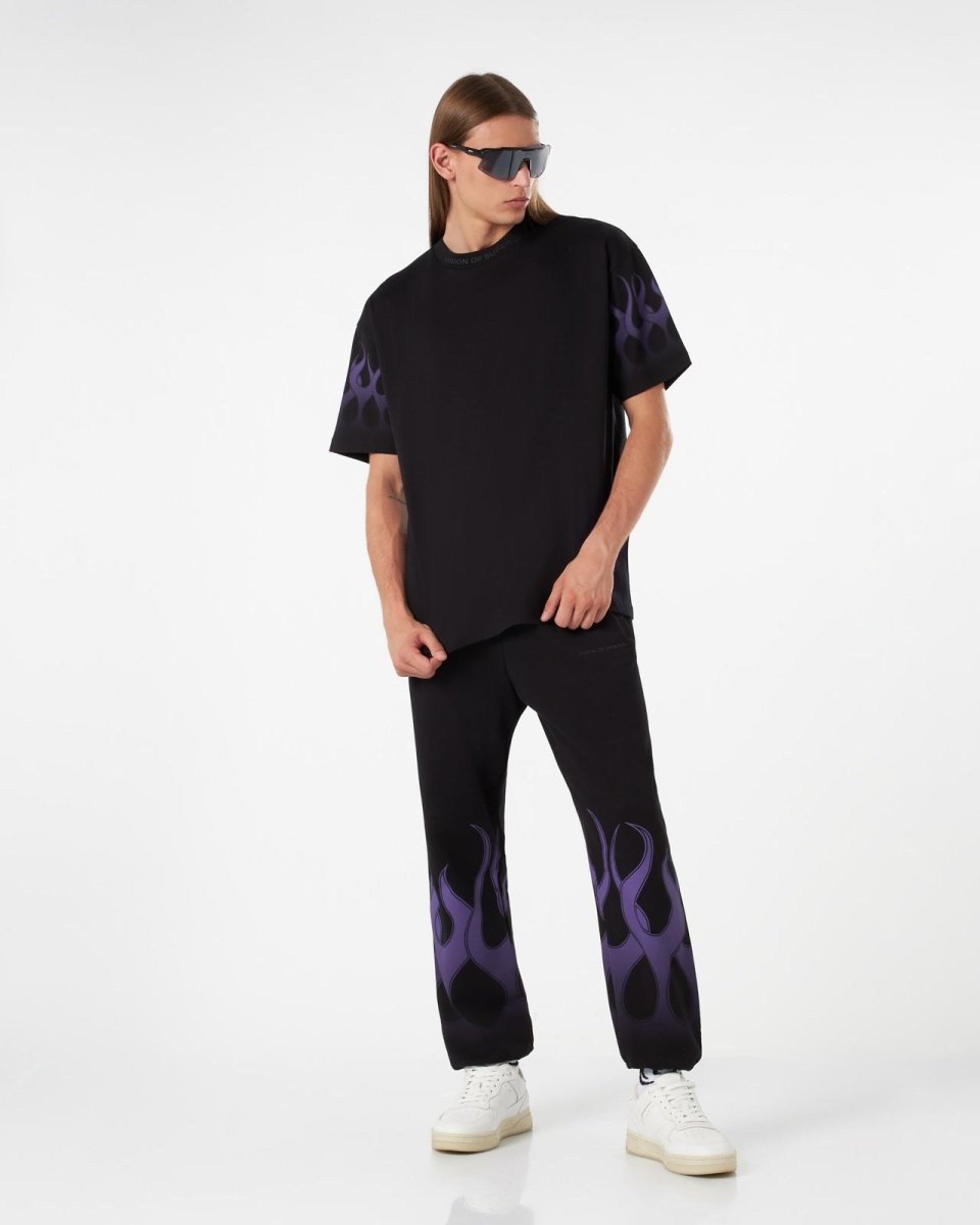 BLACK T-SHIRT WITH PURPLE FLAMES