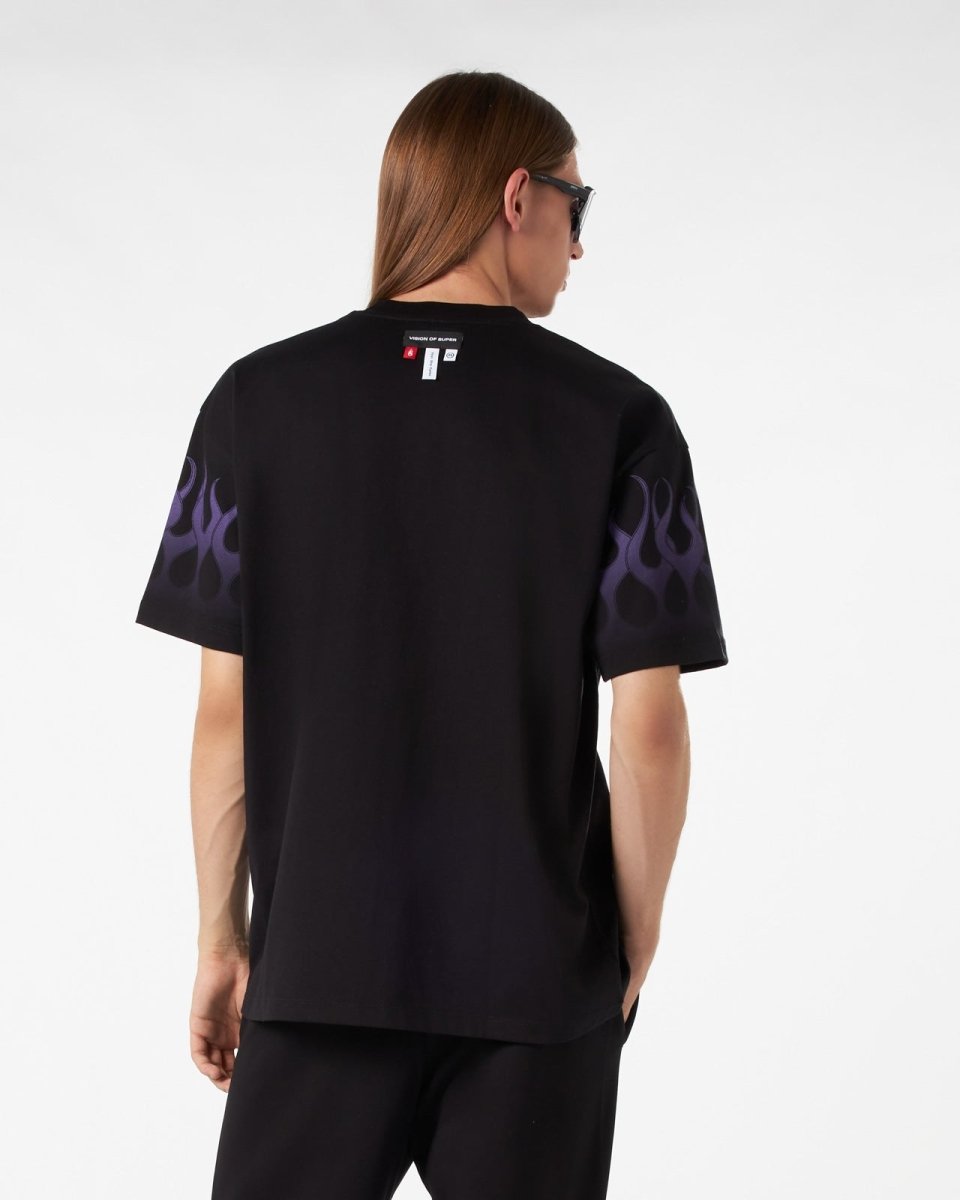 BLACK T-SHIRT WITH PURPLE FLAMES