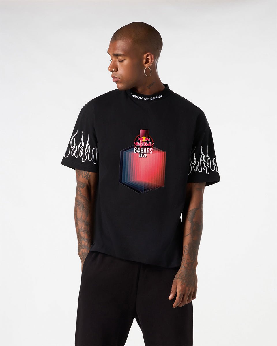 BLACK T-SHIRT WITH RED BULL 64 BARS PRINT - Vision of Super