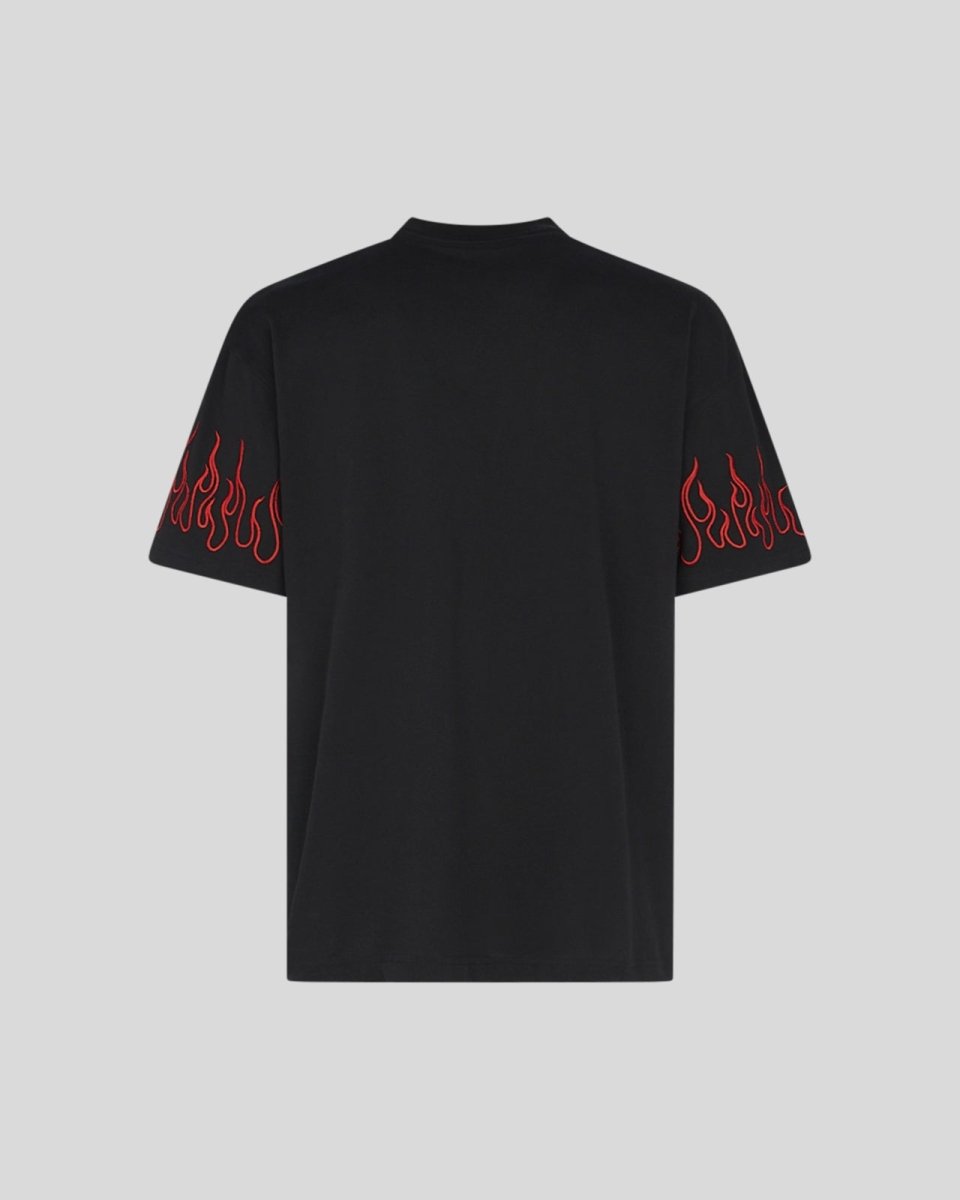 BLACK T-SHIRT WITH RED EMBROIDERED FLAMES - Vision of Super