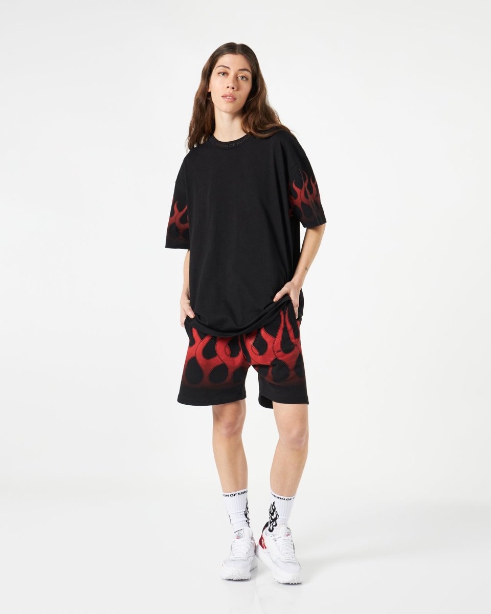 BLACK T-SHIRT WITH RED FLAMES